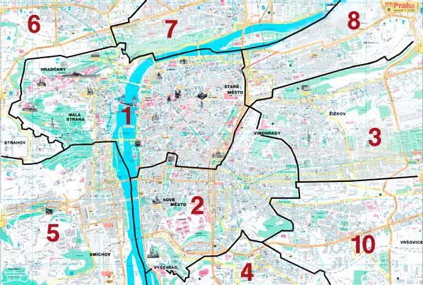 Découpage de Prague par zones